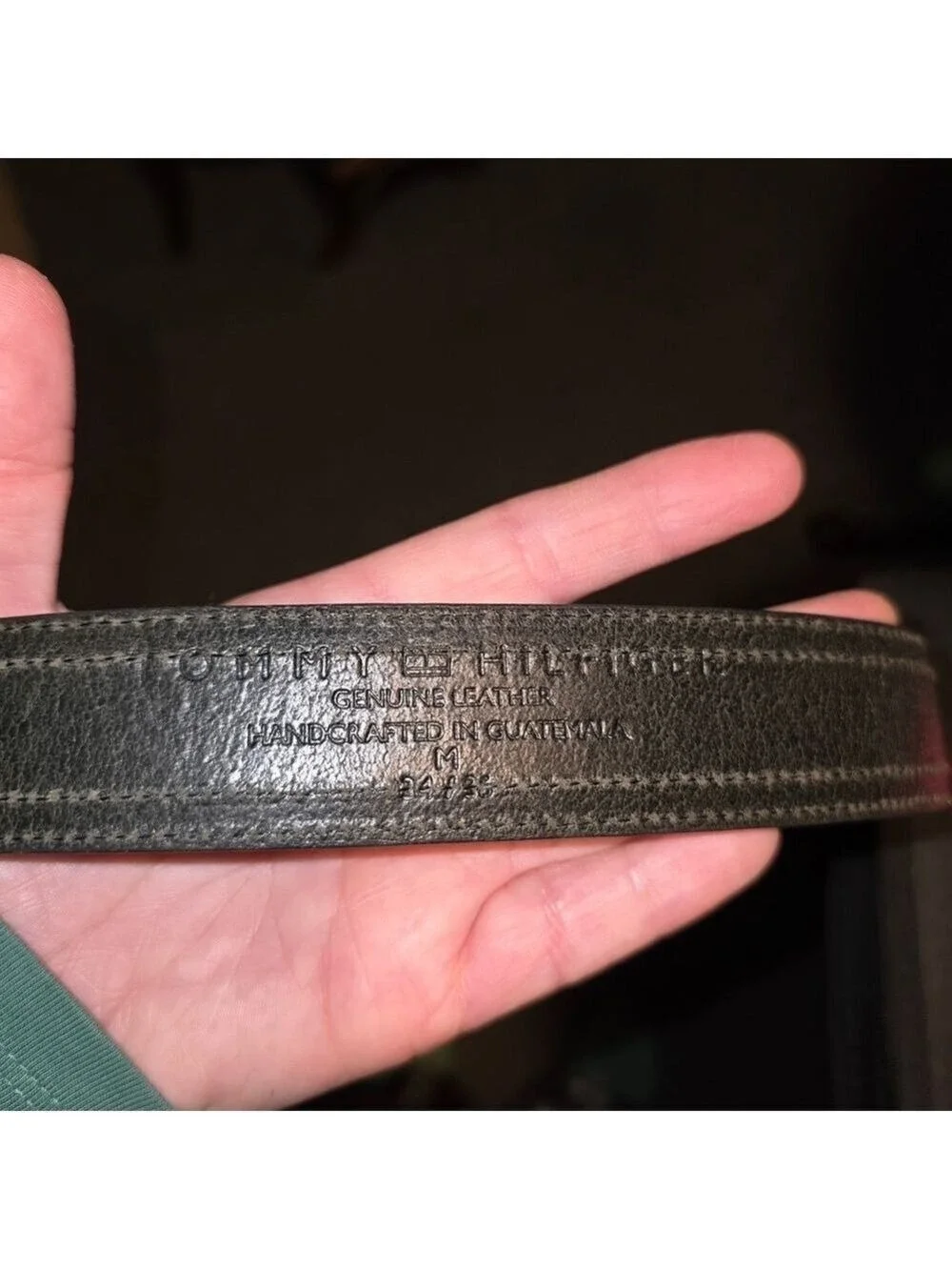 Tommy Hilfiger Black Leather Belt Silver Buckle Size 34 35 #BLT7